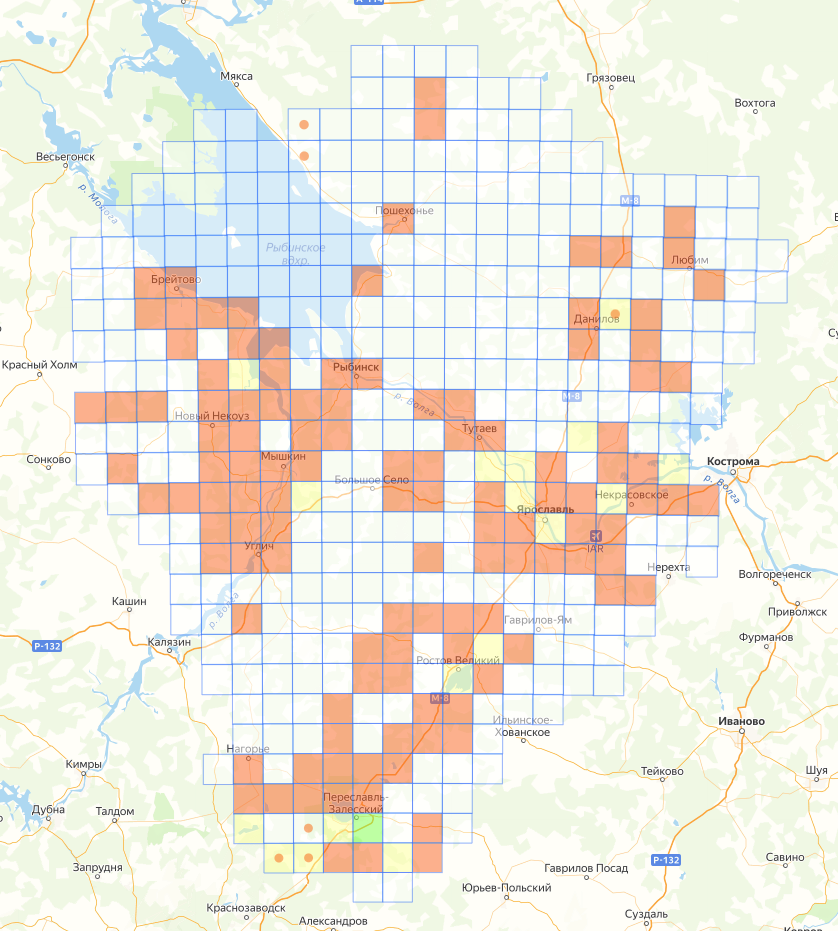 Степень исследованности квадратов Ярославской области